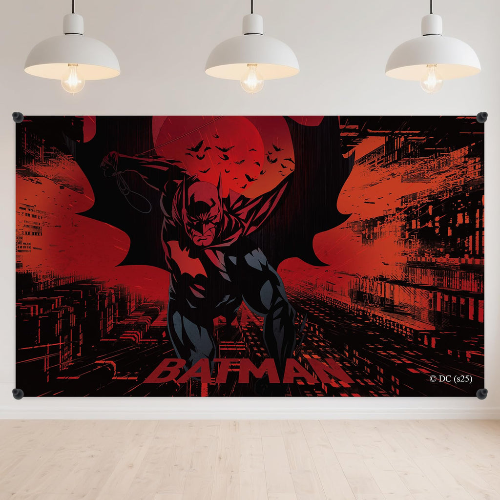 Official DC Batman Party Backdrop Banner 3x5ft – Red City Night Design for Birthdays & Decor