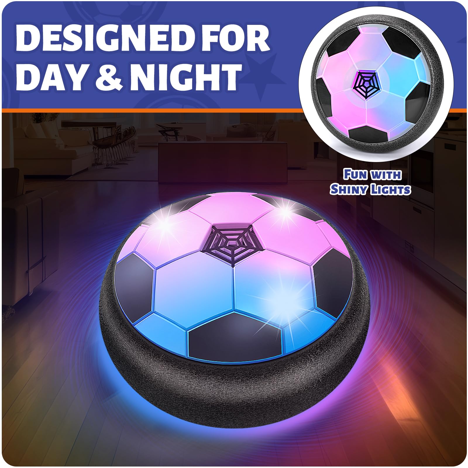 Officygnet Hover Soccer Ball with LED Lights for Kids Ages 4-12 - Indoor Air Floating Soccer Toy