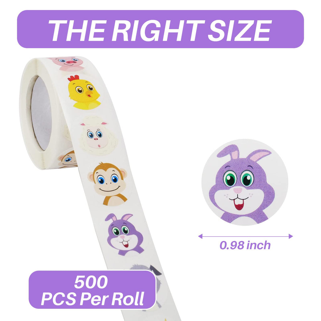OFOWOL 1000 Cute Animal Stickers - 2 Rolls, 16 Designs, 1 Inch - Perfect for Classroom Rewards & Crafts