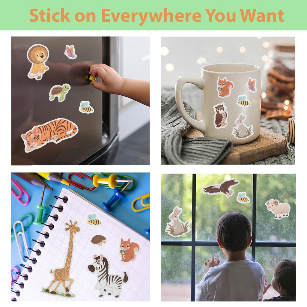 OIBUTUR Reusable Jelly Sticker Book for Toddlers 2-4 - 51 Animal Stickers, Silicone Travel Activities for Plane