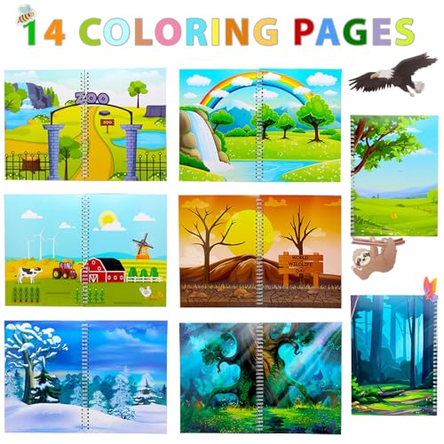 OIBUTUR Reusable Jelly Sticker Book for Toddlers 2-4 - 51 Animal Stickers, Silicone Travel Activities for Plane