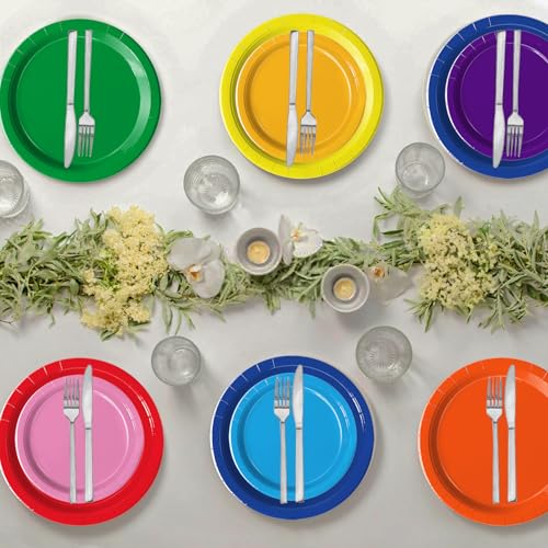 Oigco 60 PCS Colorful Paper Plates and Napkins Set – Pastel Rainbow Disposable Tableware for Parties, Birthdays, Baby Showers