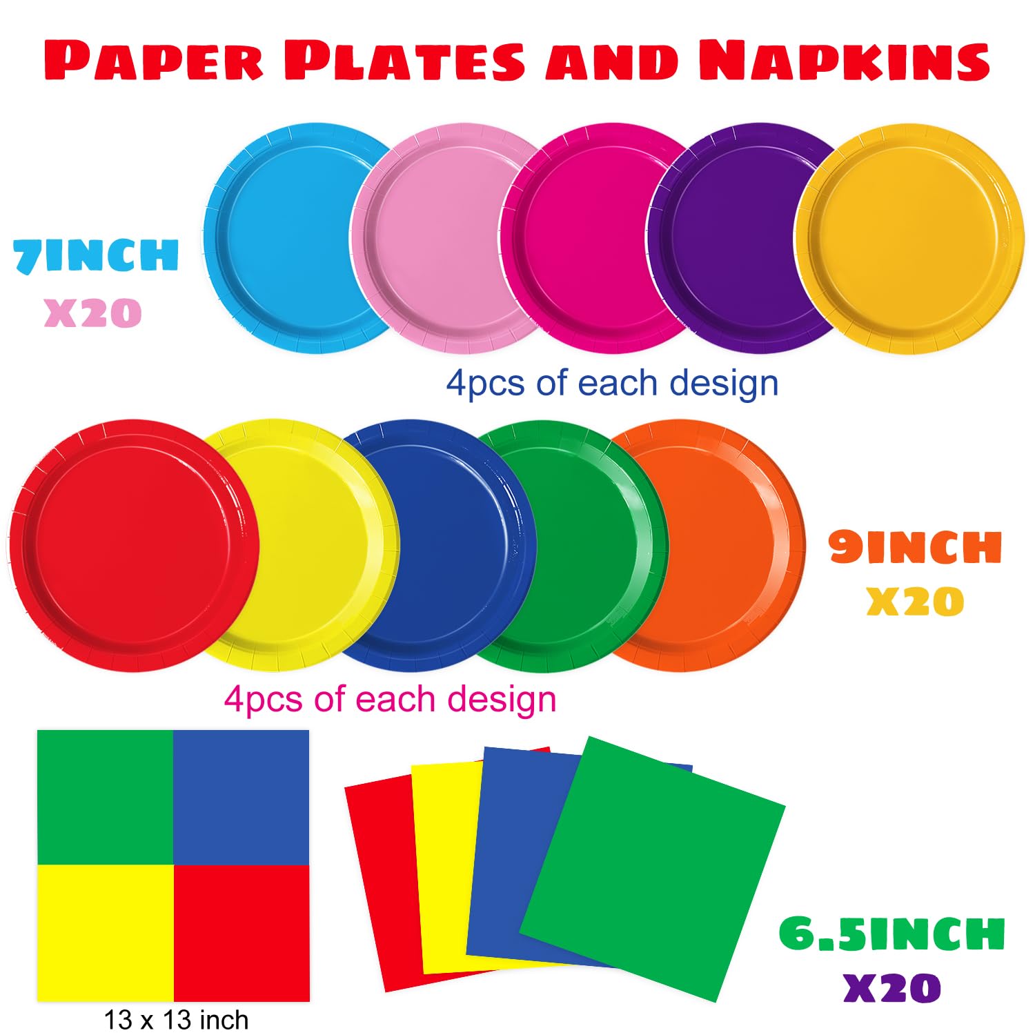 Oigco 60 PCS Colorful Paper Plates and Napkins Set – Pastel Rainbow Disposable Tableware for Parties, Birthdays, Baby Showers