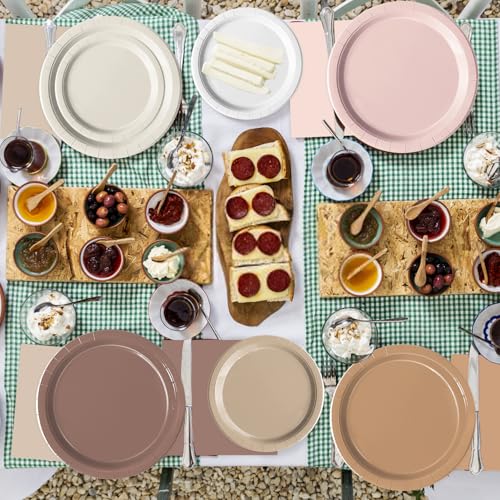 Oigco 60-Piece Brown Boho Paper Plates and Napkins Set – Gradient Dinner & Dessert Plates for Baby Shower, Birthday, Wedding Party Supplies