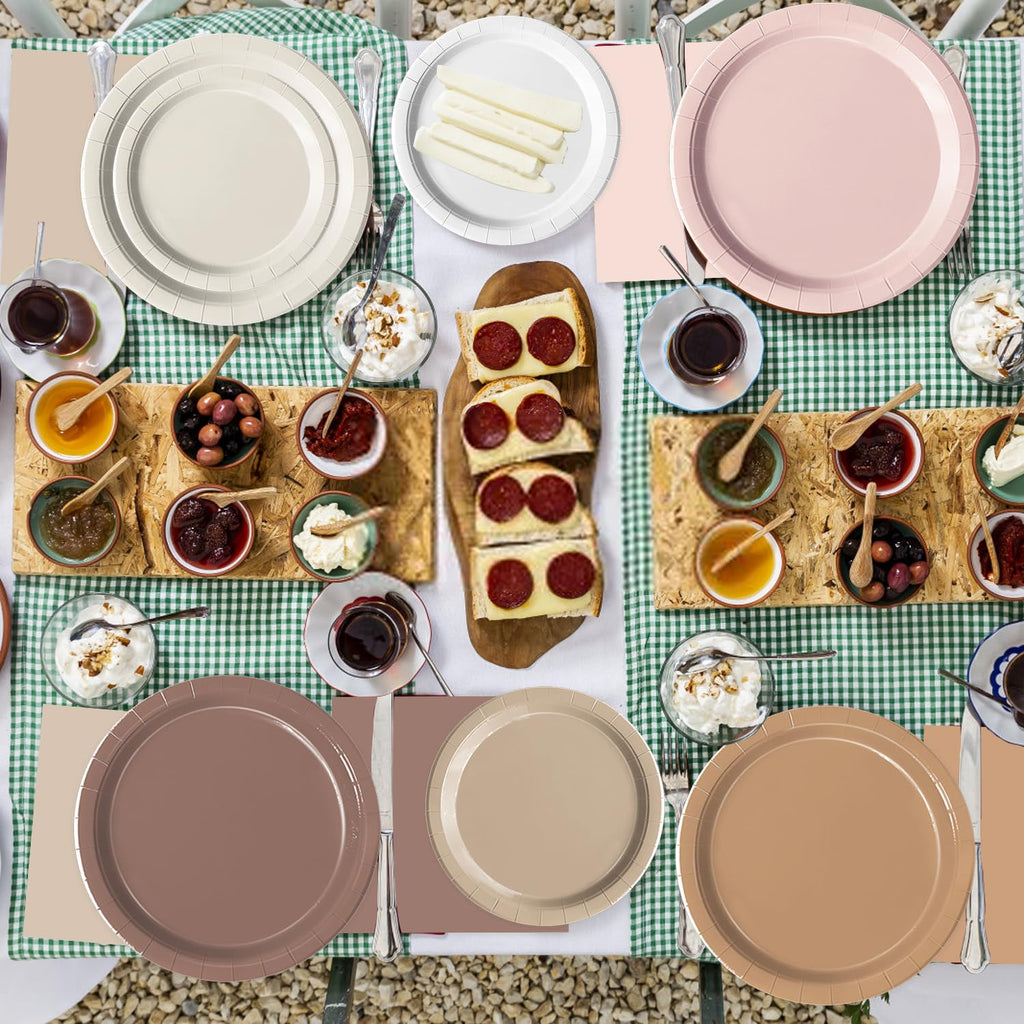 Oigco 60-Piece Brown Boho Paper Plates and Napkins Set – Gradient Dinner & Dessert Plates for Baby Shower, Birthday, Wedding Party Supplies