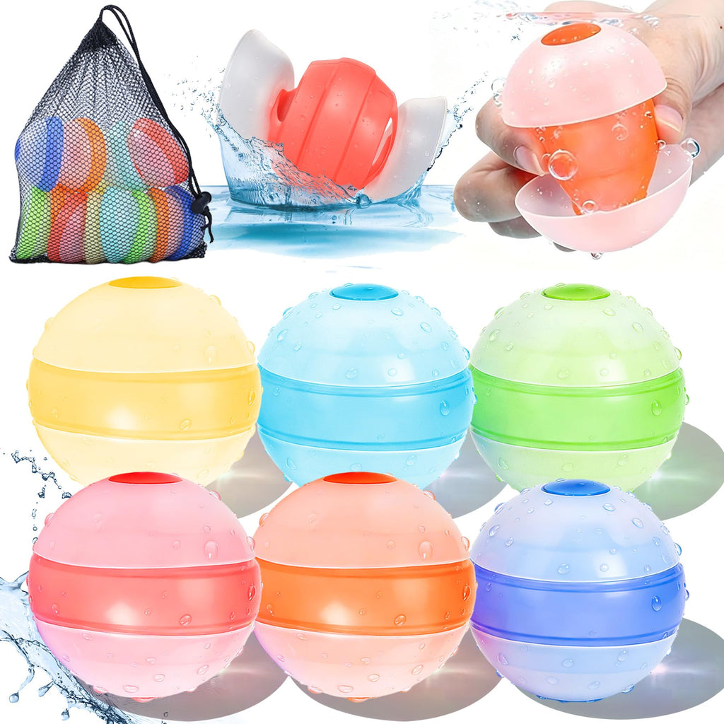 Oiqieay Self-Sealing Reusable Water Balloons – 6 Pack Soft Silicone Splash Balls for Kids Ages 3+
