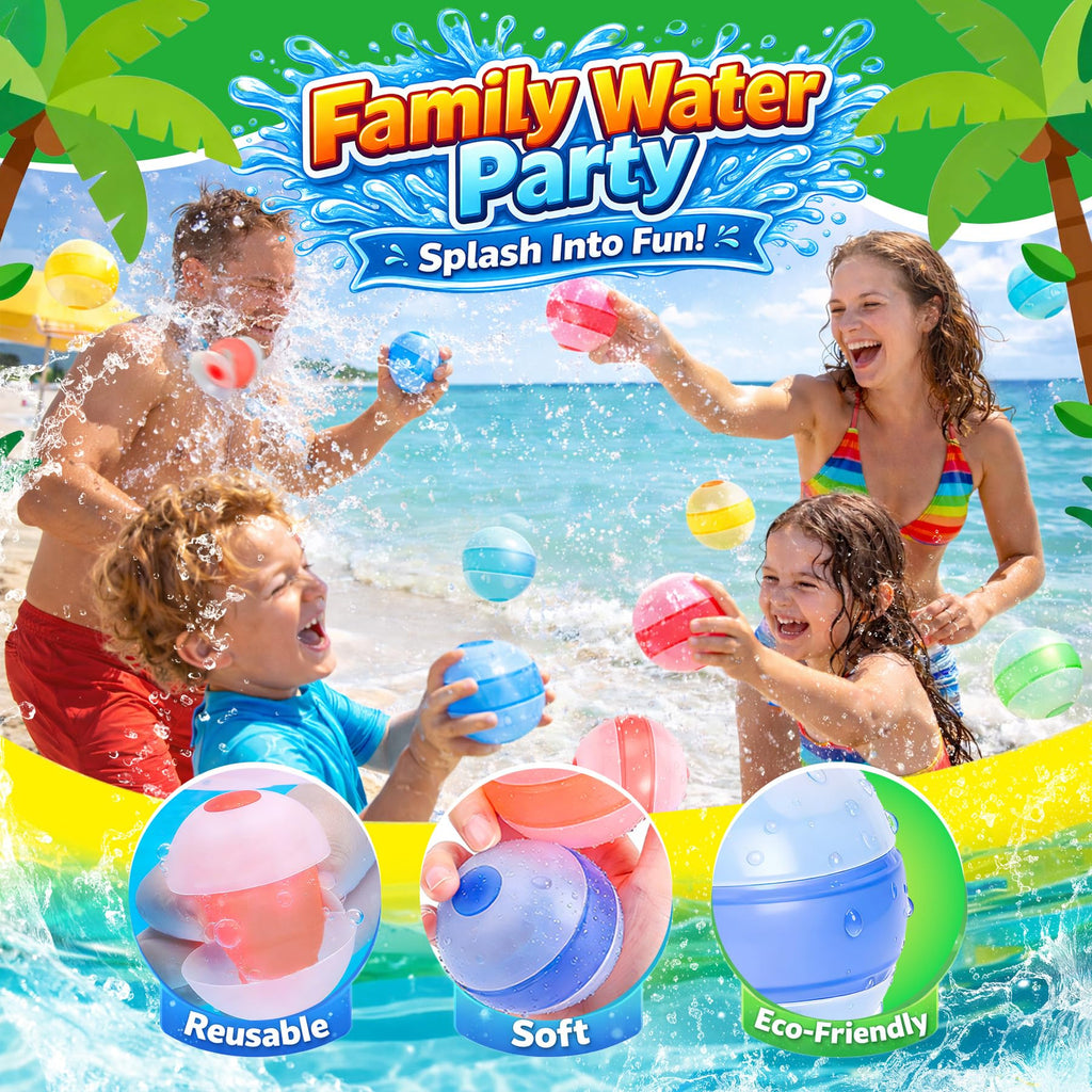 Oiqieay Self-Sealing Reusable Water Balloons – 6 Pack Soft Silicone Splash Balls for Kids Ages 3+