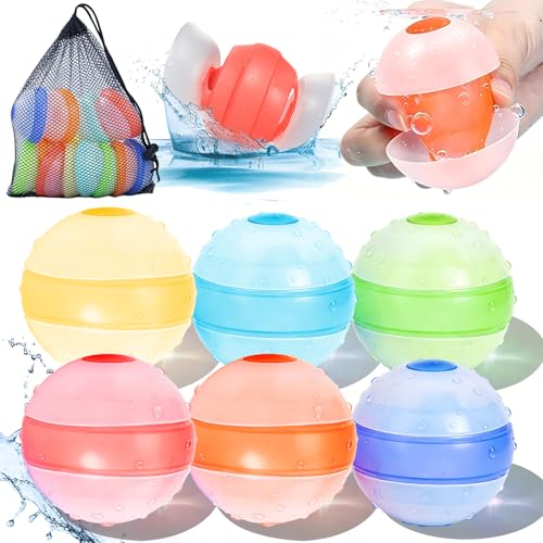 Oiqieay Self-Sealing Reusable Water Balloons – 6 Pack Soft Silicone Splash Balls for Kids Ages 3+