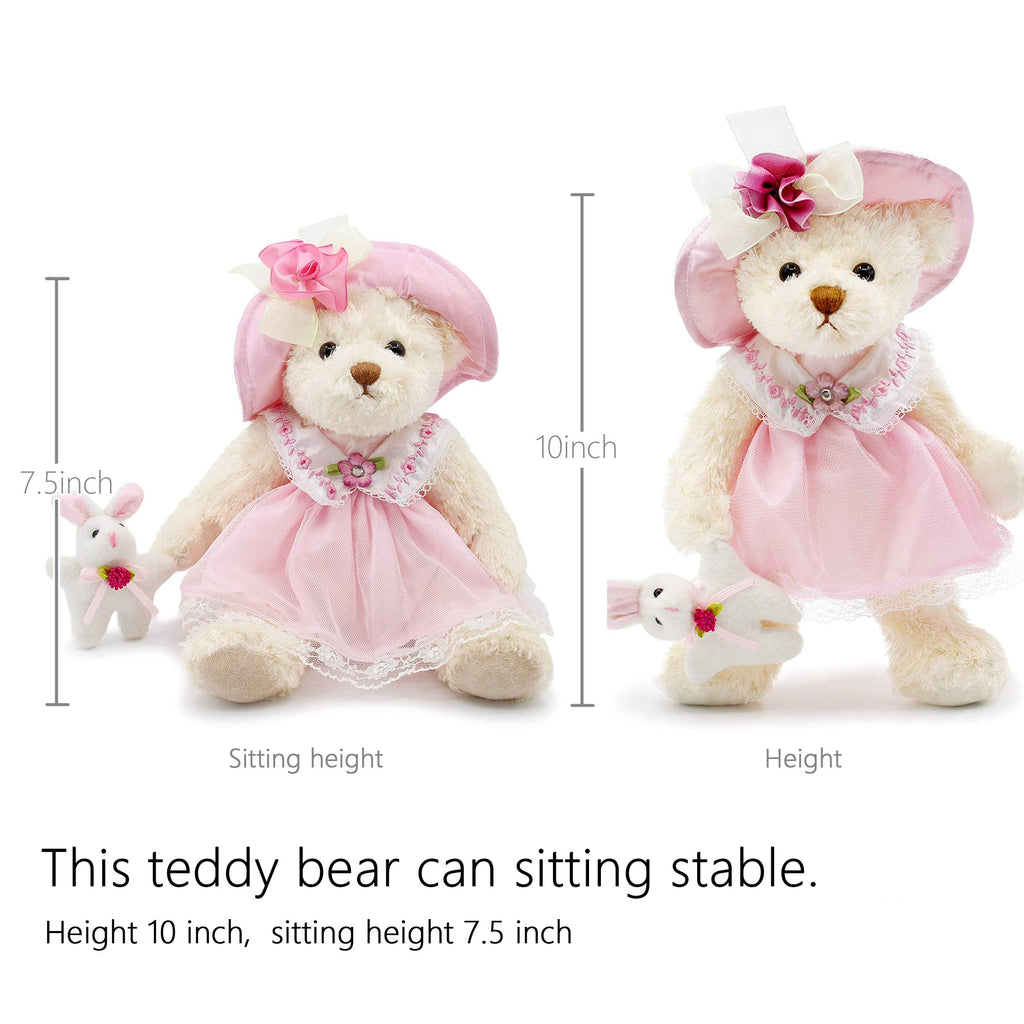 Oitscute 10 Inch Baby Teddy Bear with Pink Lace Dress and Rabbit Design – Super Soft Plush Toy for Ages 1+