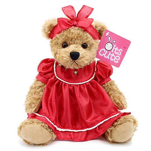 Oitscute 10 Inch Baby Teddy Bear with Red Lace Dress – Soft Plush Stuffed Animal