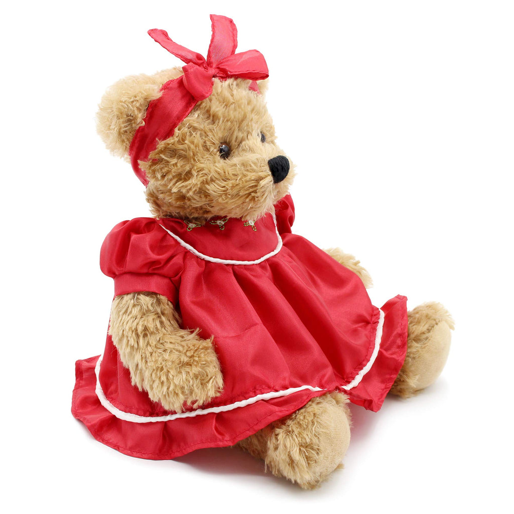 Oitscute 10 Inch Baby Teddy Bear with Red Lace Dress – Soft Plush Stuffed Animal