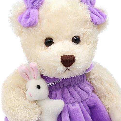 Oitscute 10-Inch Plush Teddy Bear in Purple Dress – Soft Stuffed Toy for Ages 1+