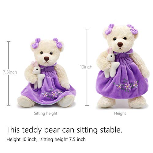 Oitscute 10-Inch Plush Teddy Bear in Purple Dress – Soft Stuffed Toy for Ages 1+