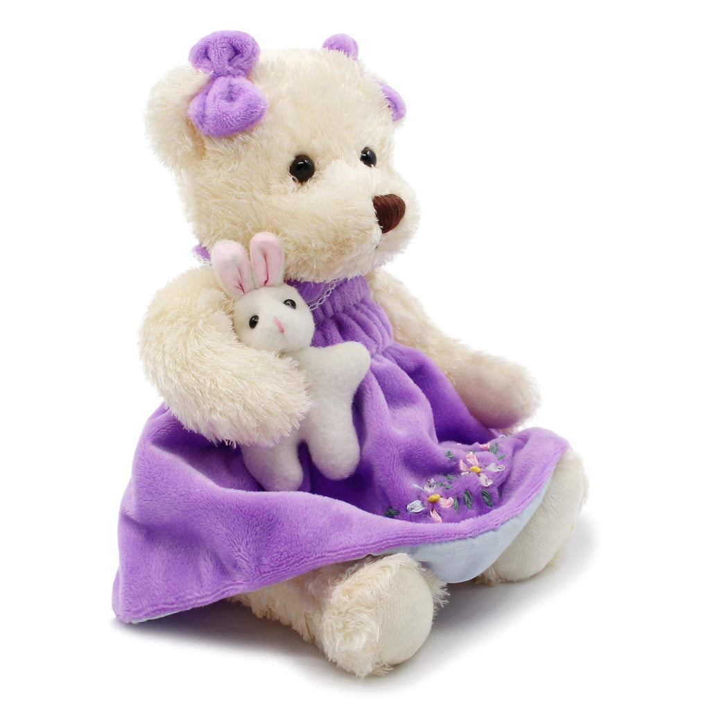 Oitscute 10-Inch Plush Teddy Bear in Purple Dress – Soft Stuffed Toy for Ages 1+