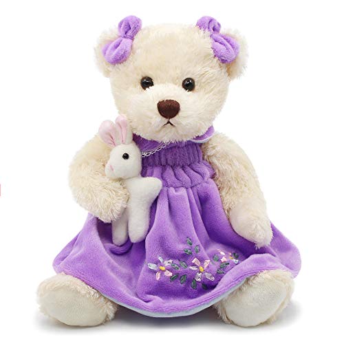 Oitscute 10-Inch Plush Teddy Bear in Purple Dress – Soft Stuffed Toy for Ages 1+