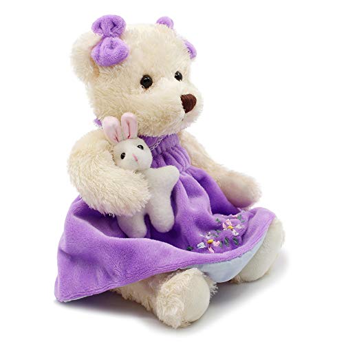 Oitscute 10-Inch Plush Teddy Bear in Purple Dress – Soft Stuffed Toy for Ages 1+