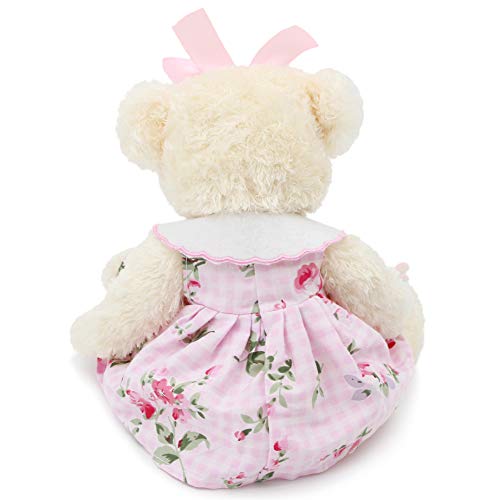Oitscute 10" Plush Teddy Bear in Pink Dress with Rabbit Design – Soft Stuffed Animal for Ages 1+