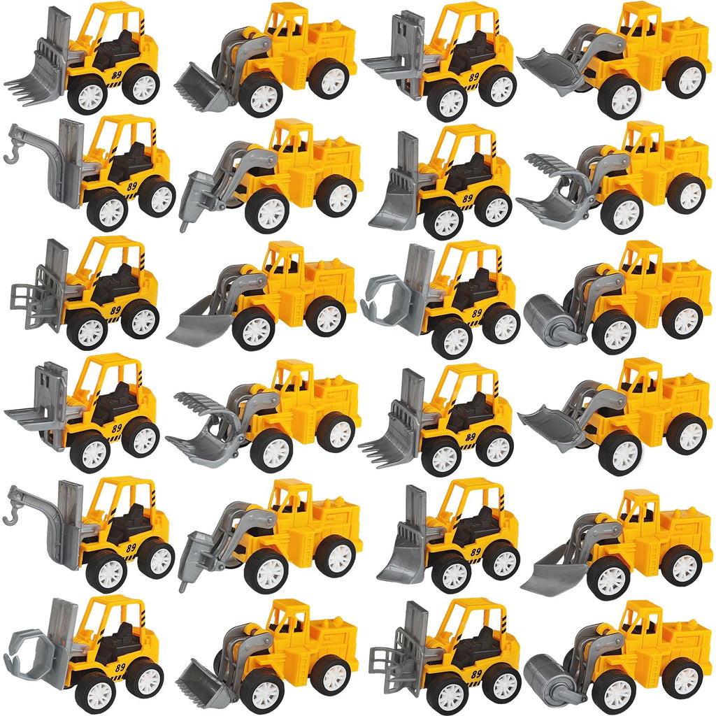 OJYUDD Set of 24 Mini Construction Vehicles – Pull-Back Toy Trucks for Kids, Party Favors, and Rewards