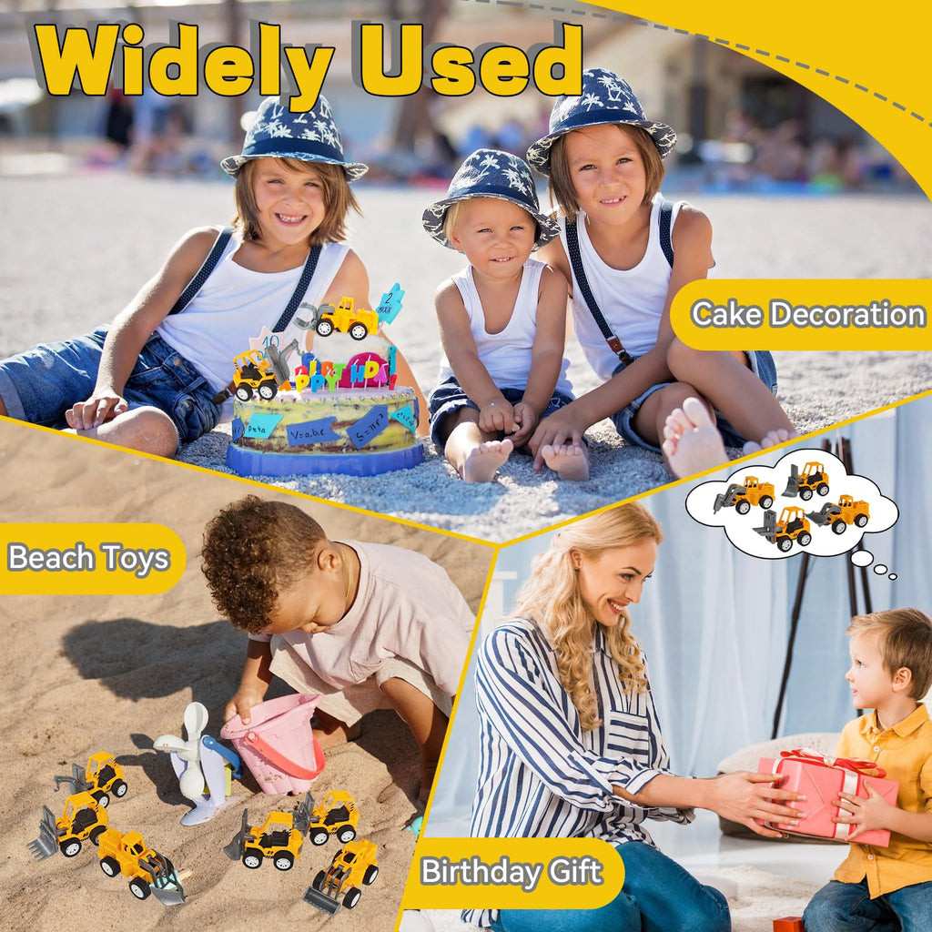 OJYUDD Set of 24 Mini Construction Vehicles – Pull-Back Toy Trucks for Kids, Party Favors, and Rewards