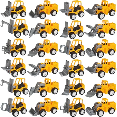 OJYUDD Set of 24 Mini Construction Vehicles – Pull-Back Toy Trucks for Kids, Party Favors, and Rewards