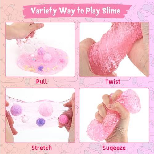Okaybee 10 Fl Oz Pink Clear Slime Kit with 9 Add-Ins for Kids Ages 8-12