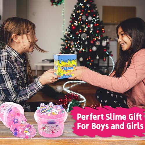 Okaybee 10 Fl Oz Pink Clear Slime Kit with 9 Add-Ins for Kids Ages 8-12