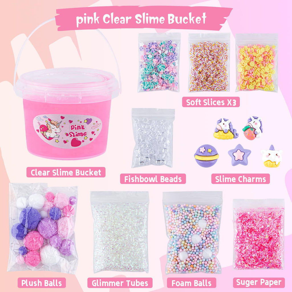 Okaybee 10 Fl Oz Pink Clear Slime Kit with 9 Add-Ins for Kids Ages 8-12