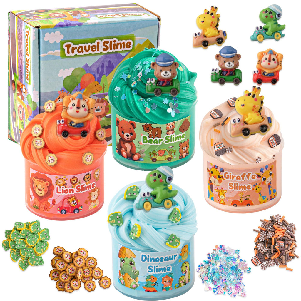 Okaybee 4-Pack Butter Slime with Dinosaur Charms – Easter Basket Stuffers for Kids