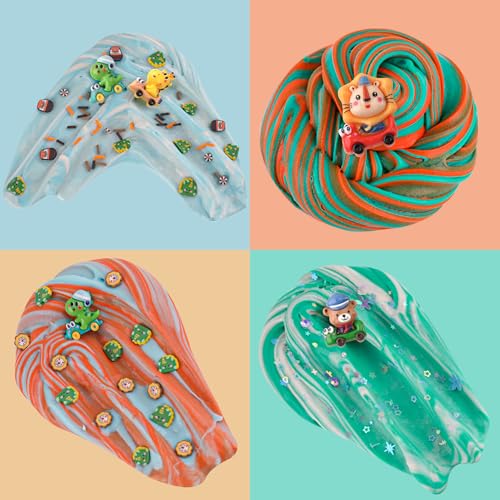 Okaybee 4-Pack Butter Slime with Dinosaur Charms – Easter Basket Stuffers for Kids