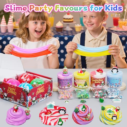 Okaybee 4 Pack Christmas Slime Balls with Charms - Holiday Themed Slime Kit for Kids Ages 4-12