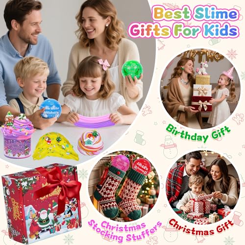 Okaybee 4 Pack Christmas Slime Balls with Charms - Holiday Themed Slime Kit for Kids Ages 4-12