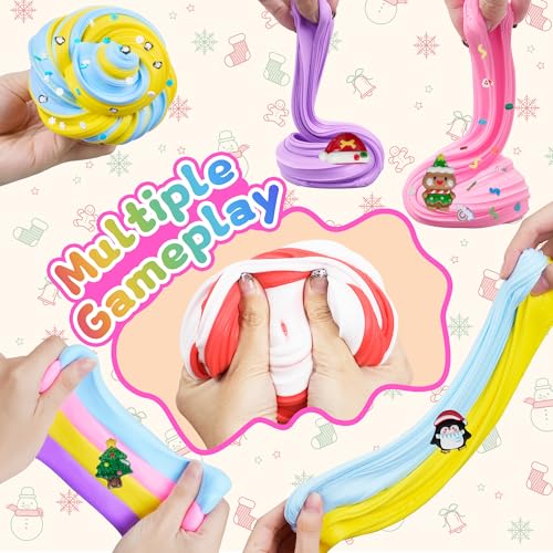 Okaybee 4 Pack Christmas Slime Balls with Charms - Holiday Themed Slime Kit for Kids Ages 4-12