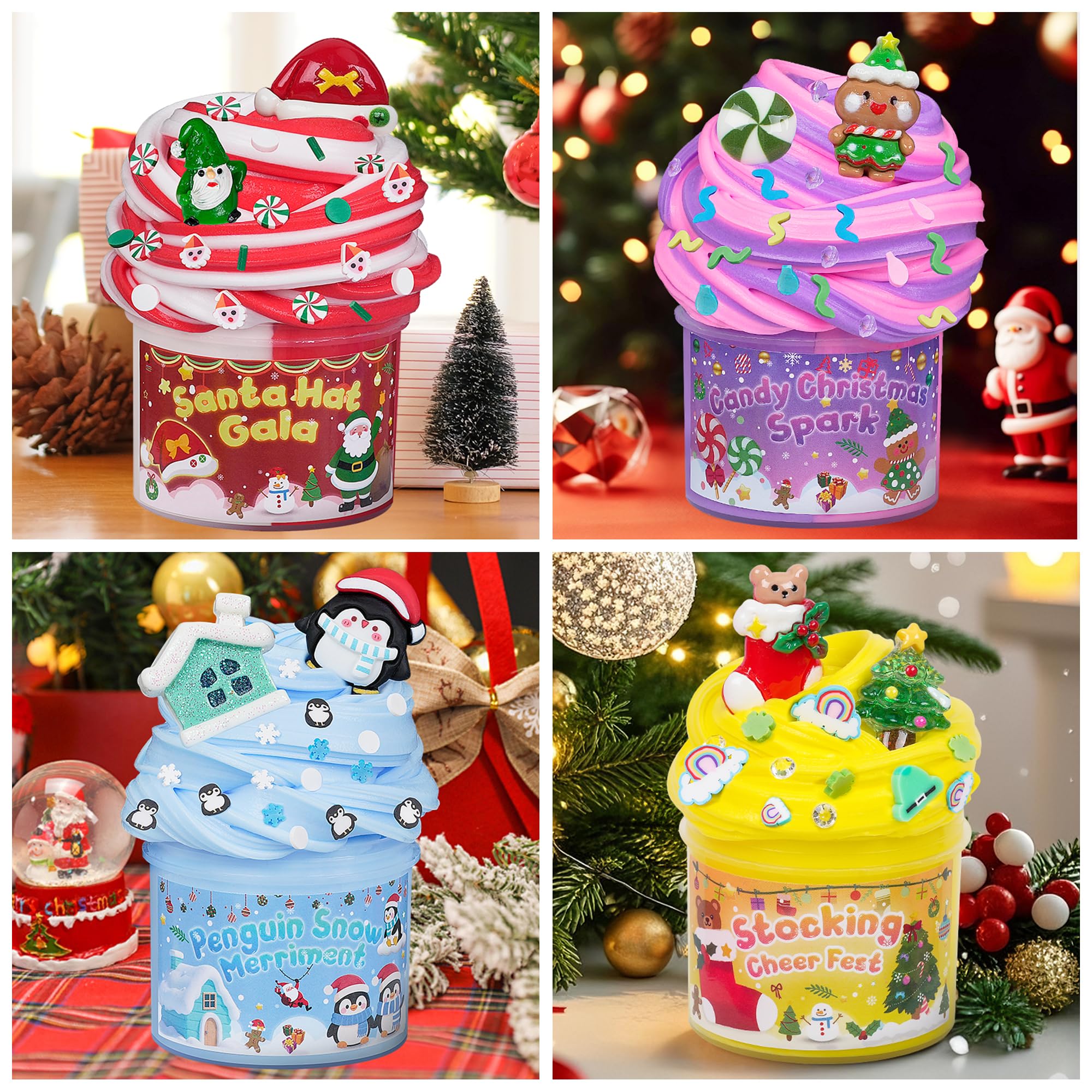 Okaybee 4 Pack Christmas Slime Balls with Charms - Holiday Themed Slime Kit for Kids Ages 4-12