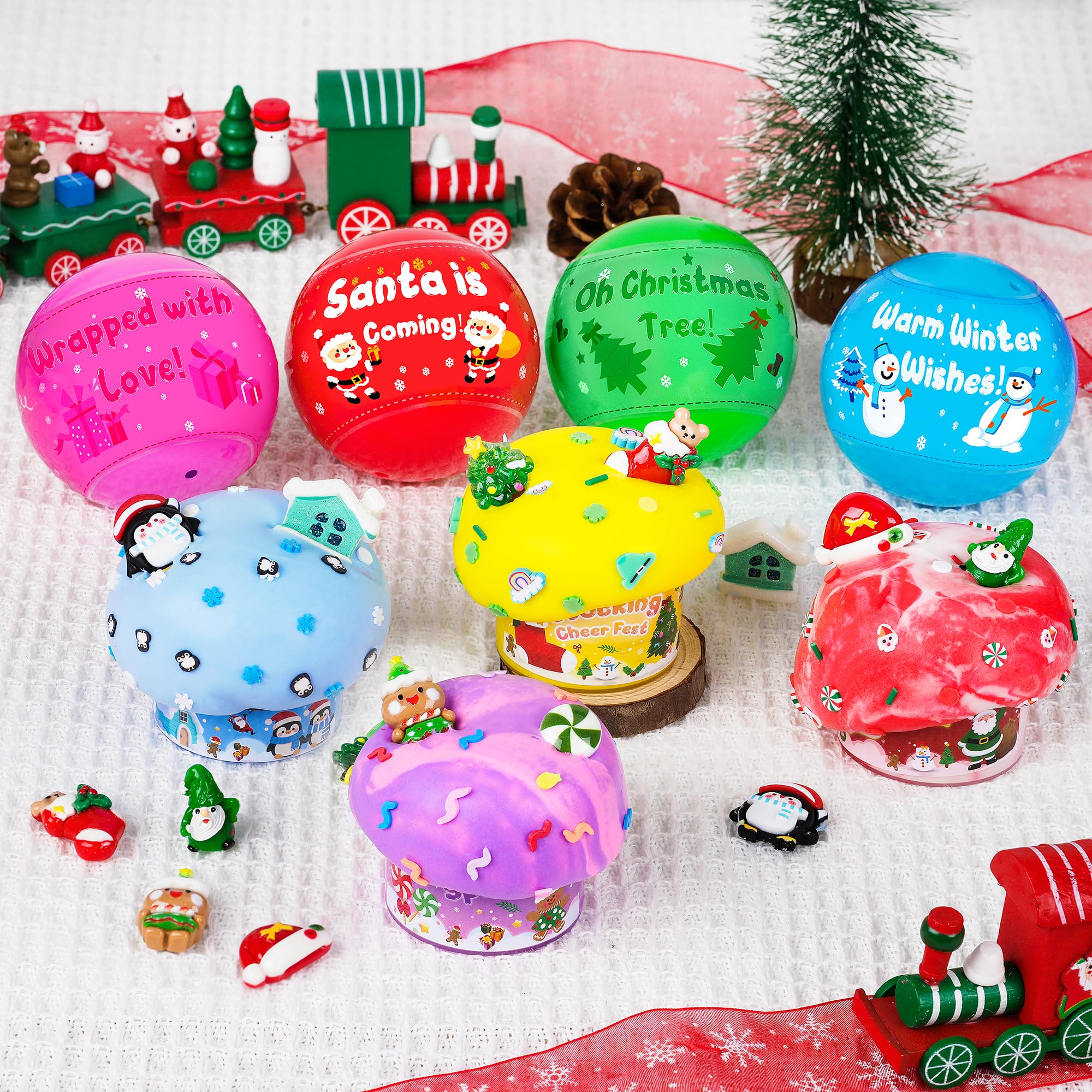 Okaybee 4 Pack Christmas Slime Balls with Charms - Holiday Themed Slime Kit for Kids Ages 4-12