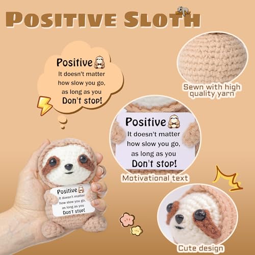 OkiyiD Emotional Support Crochet Sloth with Positive Affirmation Card - Handmade Desk Decor Gift