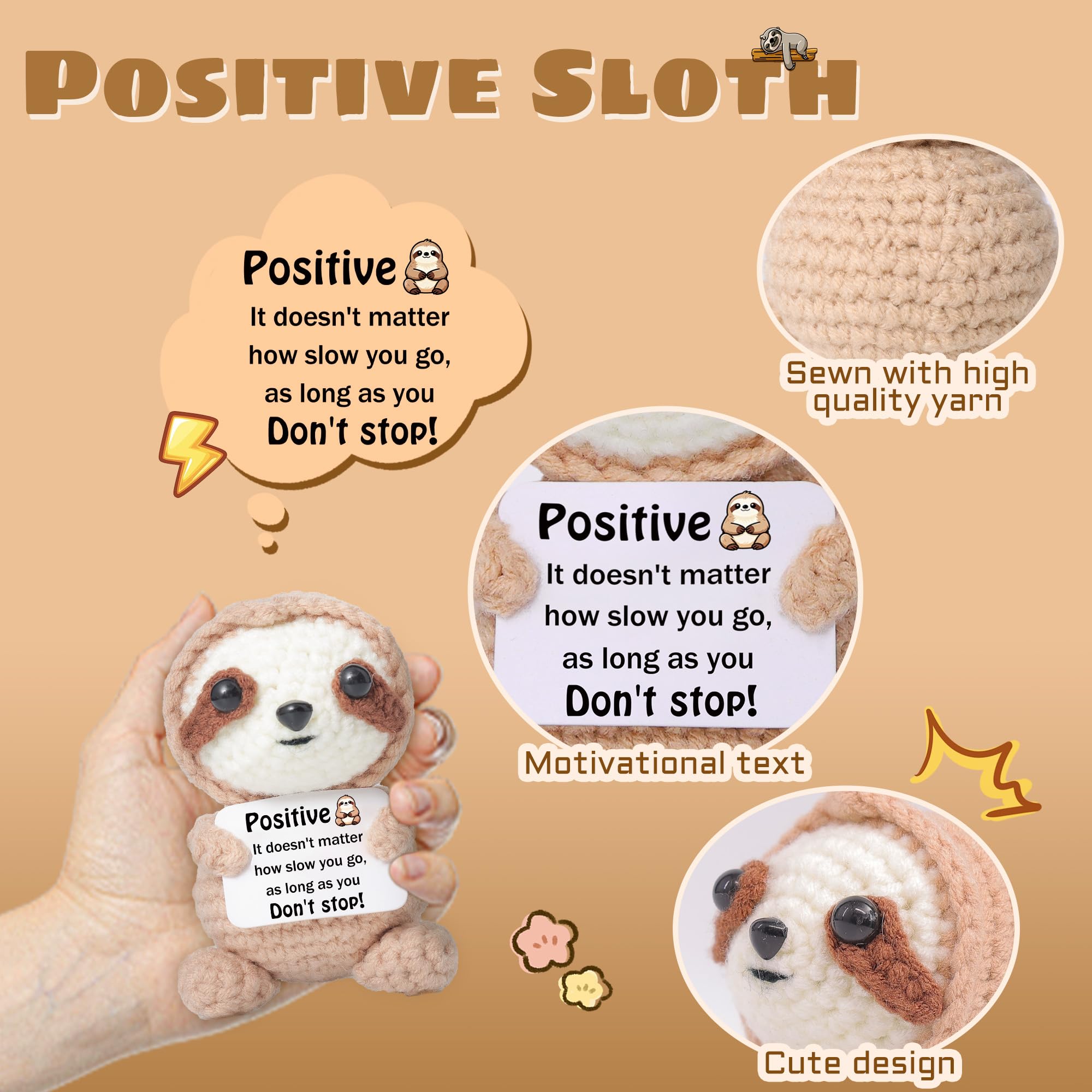 OkiyiD Emotional Support Crochet Sloth with Positive Affirmation Card - Handmade Desk Decor Gift