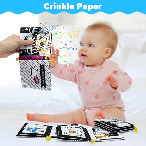 OKOOKO 12-Pack High Contrast Soft Baby Books – Crinkle Cloth Bath Books for Newborns and Infants