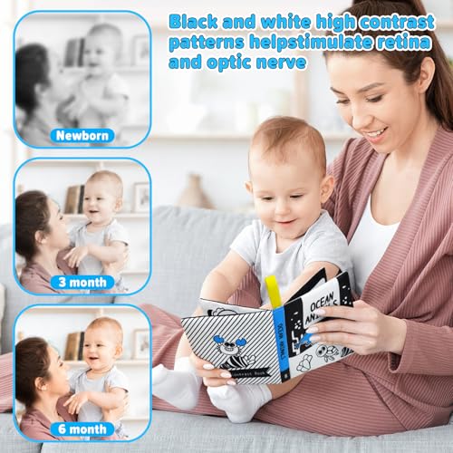 OKOOKO 12-Pack High Contrast Soft Baby Books – Crinkle Cloth Bath Books for Newborns and Infants