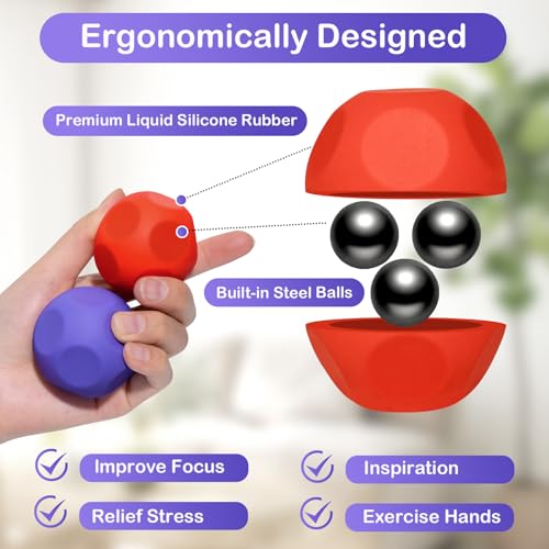 Olaivy Sensory Stress Balls 2-Pack: Silicone Polyhedron Fidget Toy with Steel Beads for Adults & Teens