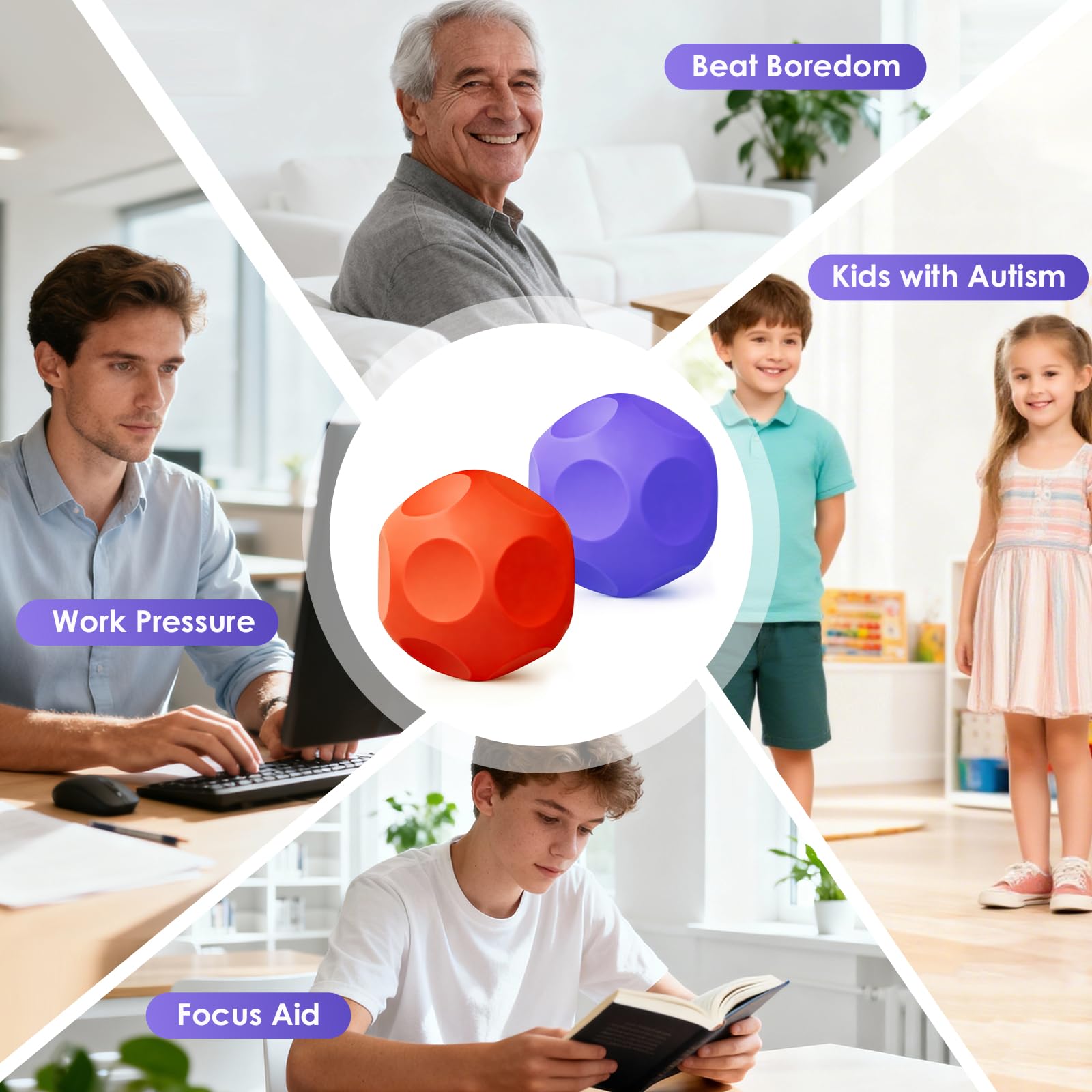 Olaivy Sensory Stress Balls 2-Pack: Silicone Polyhedron Fidget Toy with Steel Beads for Adults & Teens