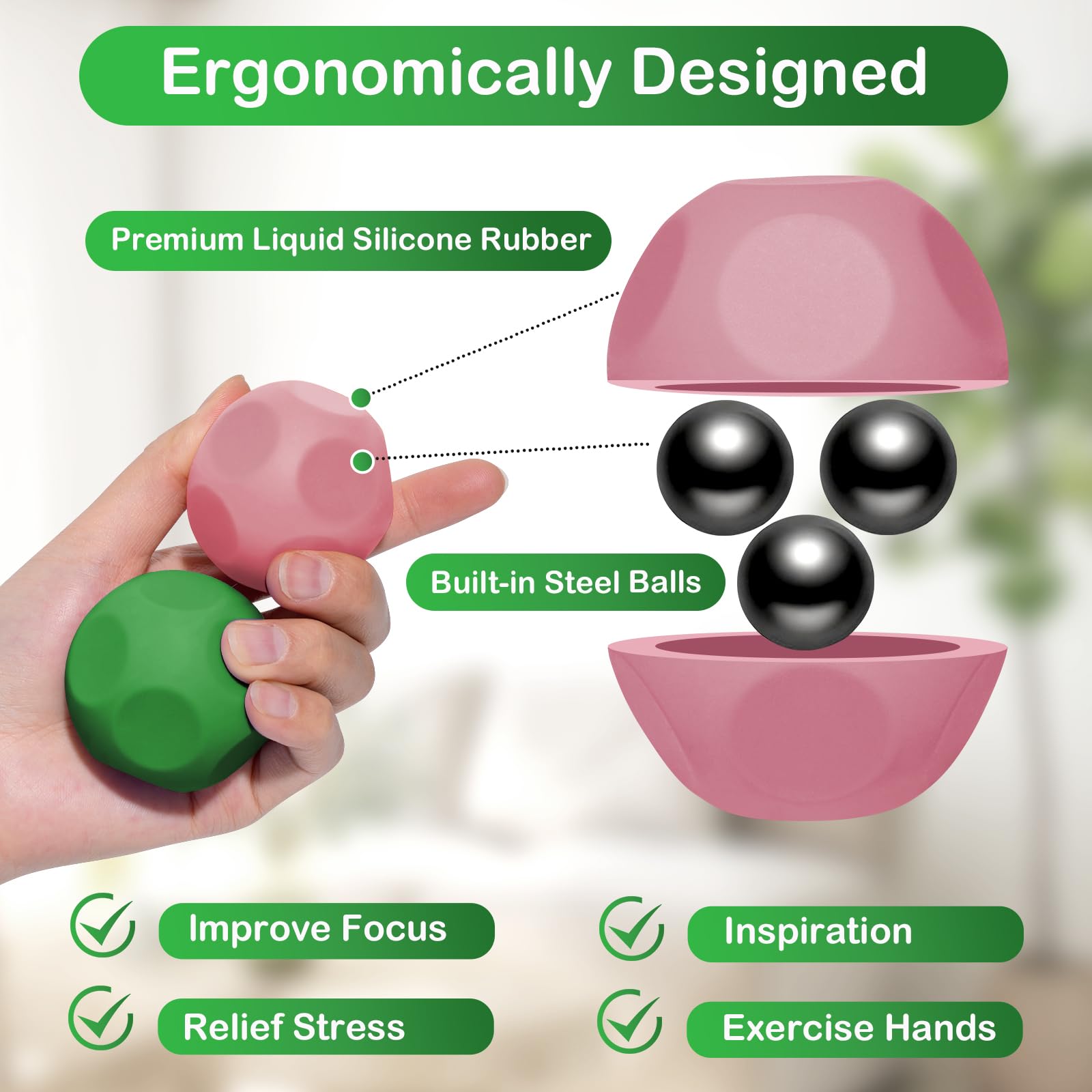 Olaivy Sensory Stress Balls – Polyhedron Silicone Fidget Toys with Steel Beads for Adults & Teens