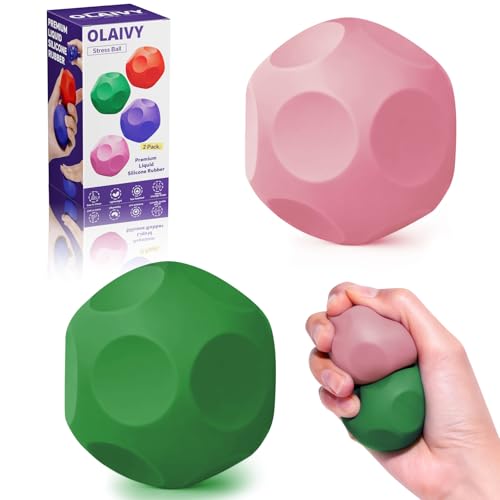Olaivy Sensory Stress Balls – Polyhedron Silicone Fidget Toys with Steel Beads for Adults & Teens