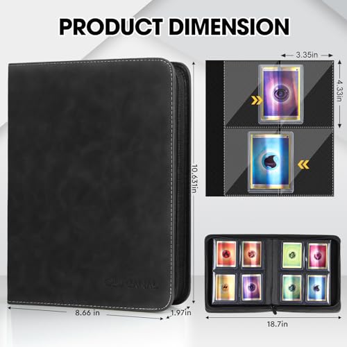 Old Canal Top Loader Binder - 4-Pocket Album Holds 112 Cards in Top Loaders, Black