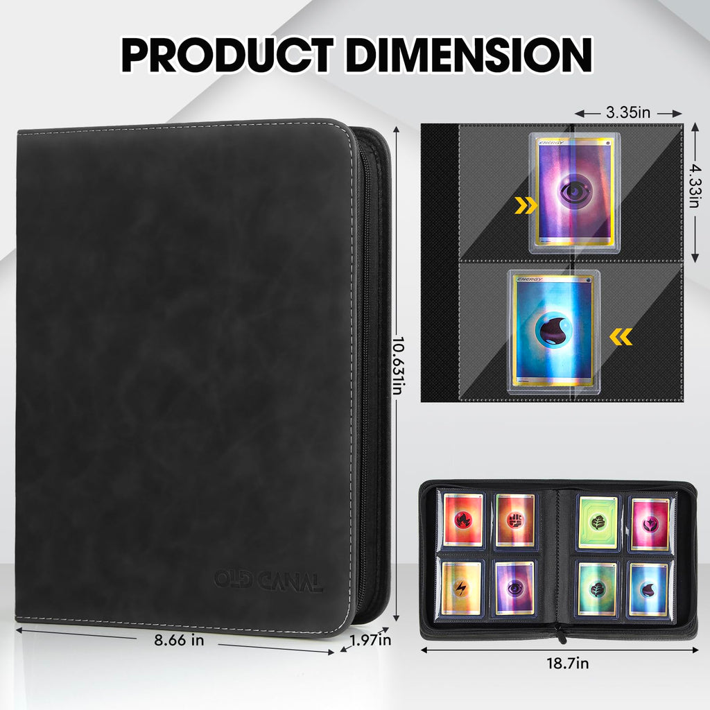 Old Canal Top Loader Binder - 4-Pocket Album Holds 112 Cards in Top Loaders, Black