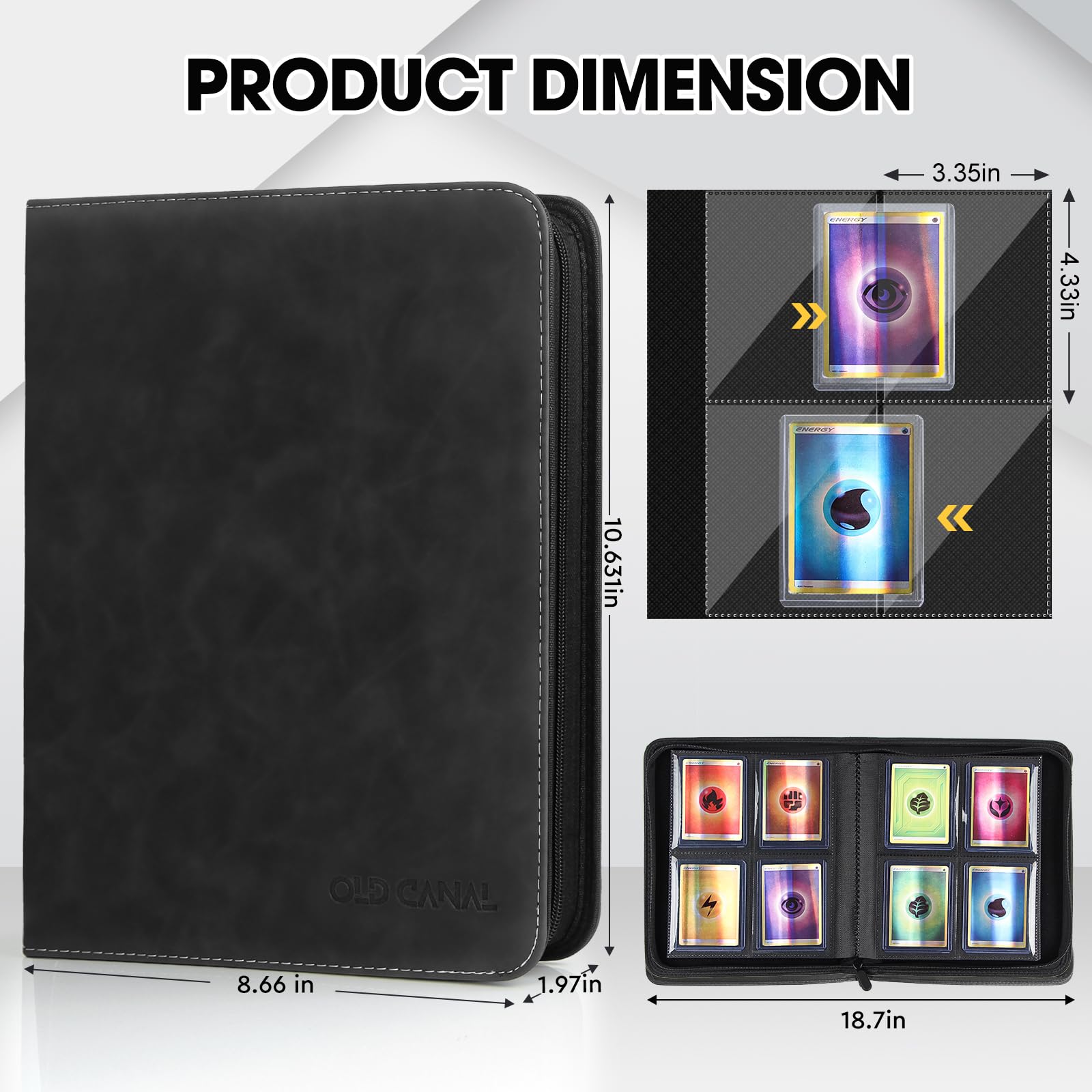 Old Canal Top Loader Binder - 4-Pocket Album Holds 112 Cards in Top Loaders, Black