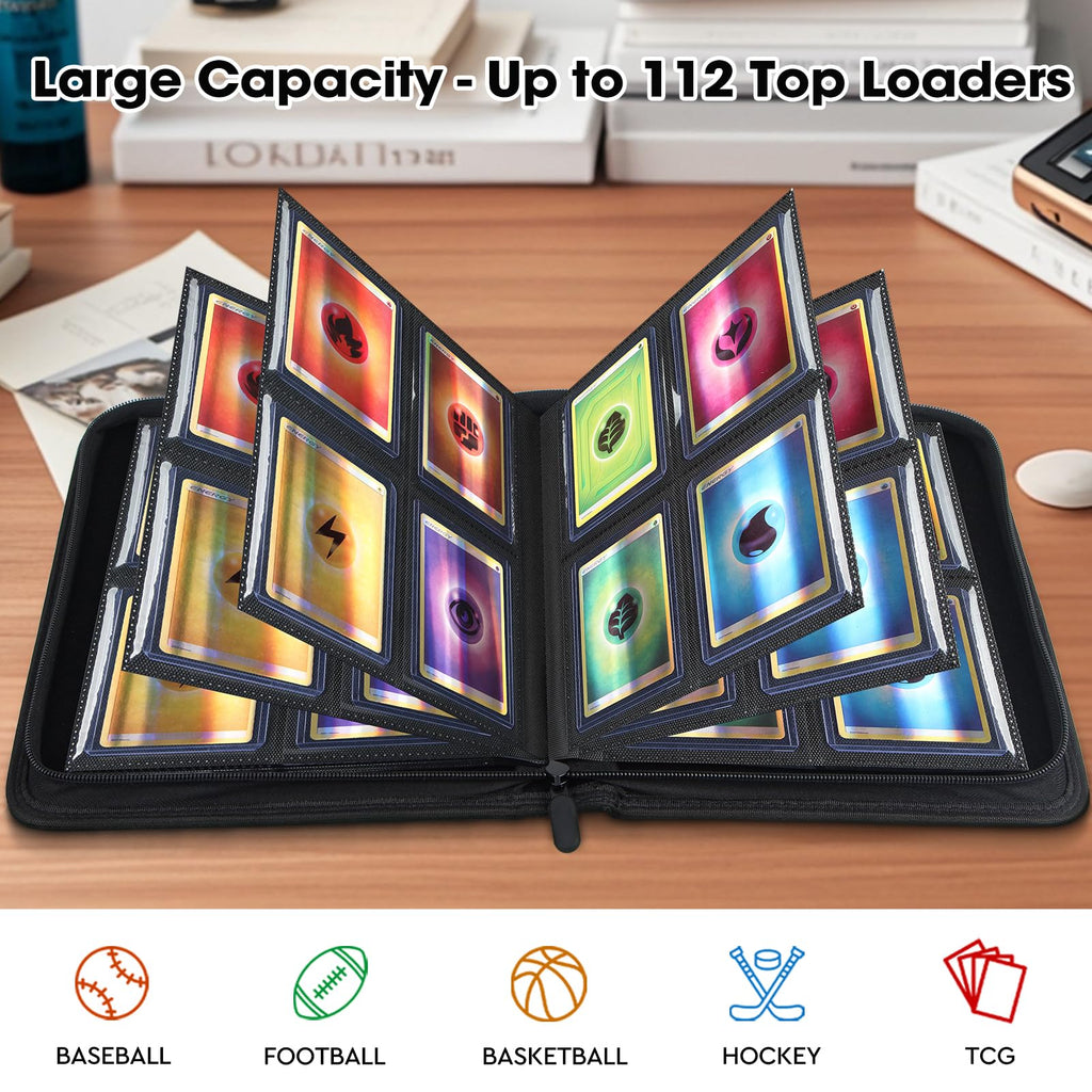 Old Canal Top Loader Binder - 4-Pocket Album Holds 112 Cards in Top Loaders, Black