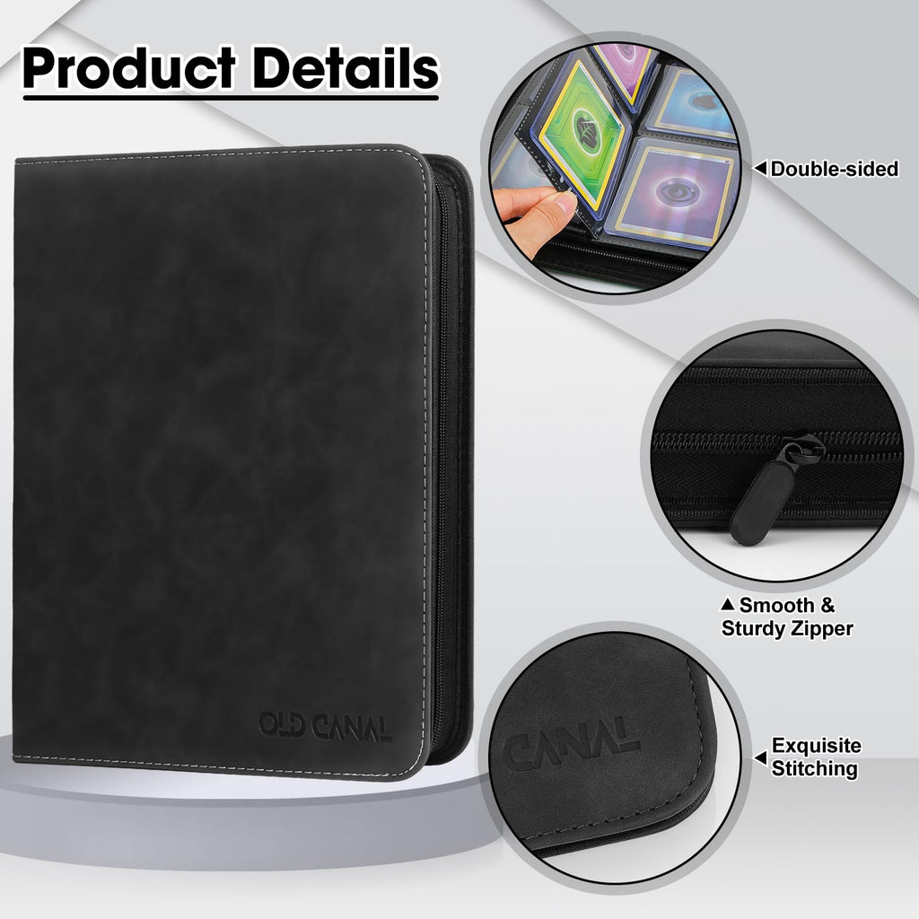 Old Canal Top Loader Binder - 4-Pocket Album Holds 112 Cards in Top Loaders, Black