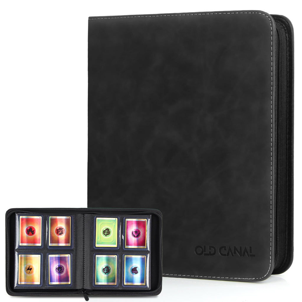 Old Canal Top Loader Binder - 4-Pocket Album Holds 112 Cards in Top Loaders, Black