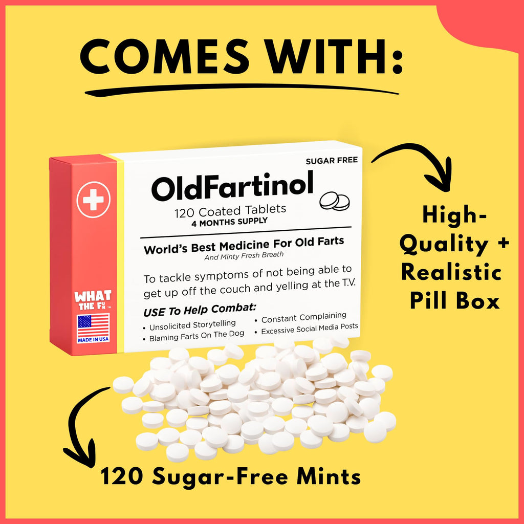 Old Fart Joke Box with 120 Sugar-Free Mints – Hilarious Birthday Gag Gift for 30th to 80th