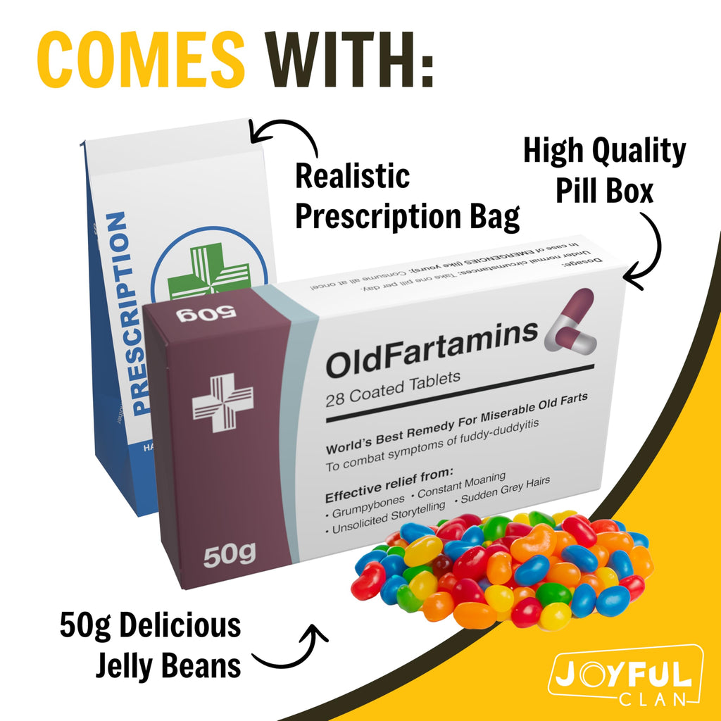OldFartamins Funny Prank Pill Box with Candy – Gag Gift for Men & Women, 30th-70th Birthday